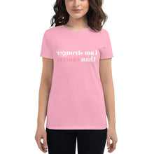 Load image into Gallery viewer, Breast Cancer Awareness i am stronger than cancer. (Reverse printed, mirror readable) | All Cotton Short-Sleeve T-Shirt
