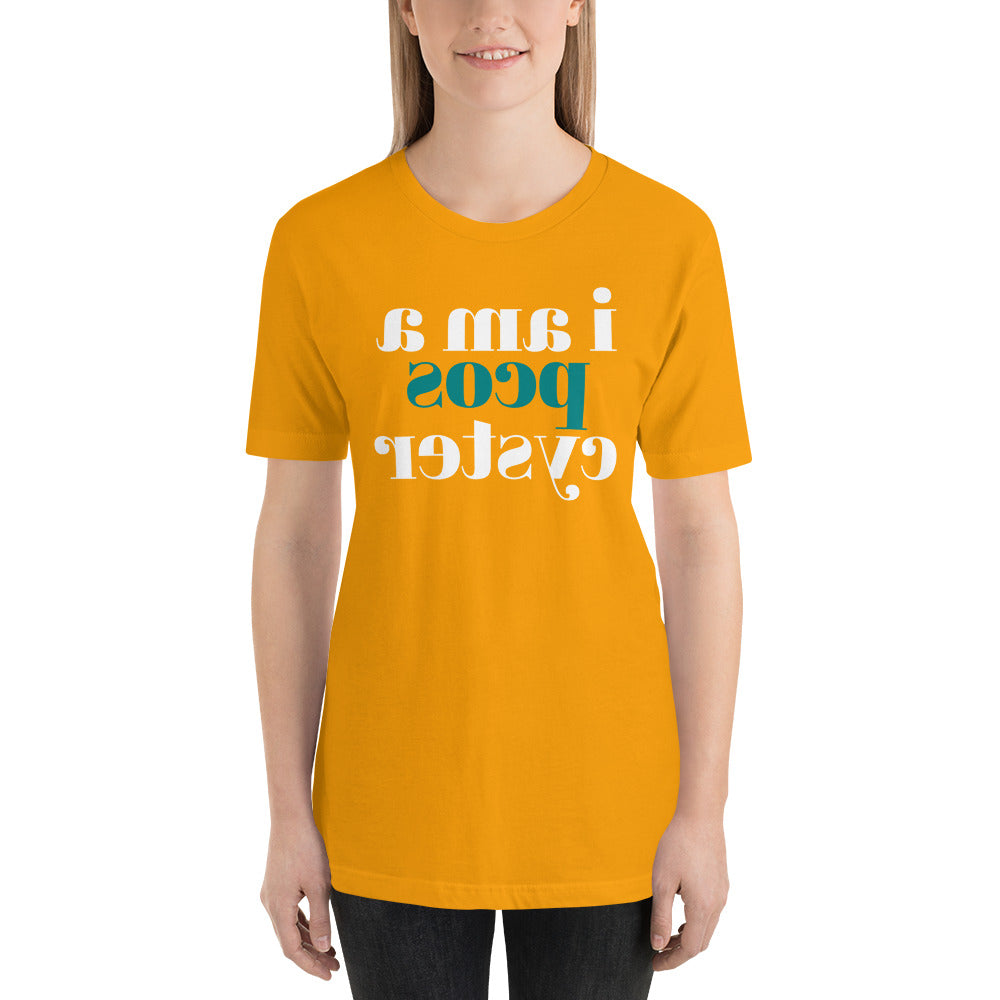 i am a pcos cyster (Reverse printed, mirror readable) | All Cotton Short-Sleeve T-Shirt