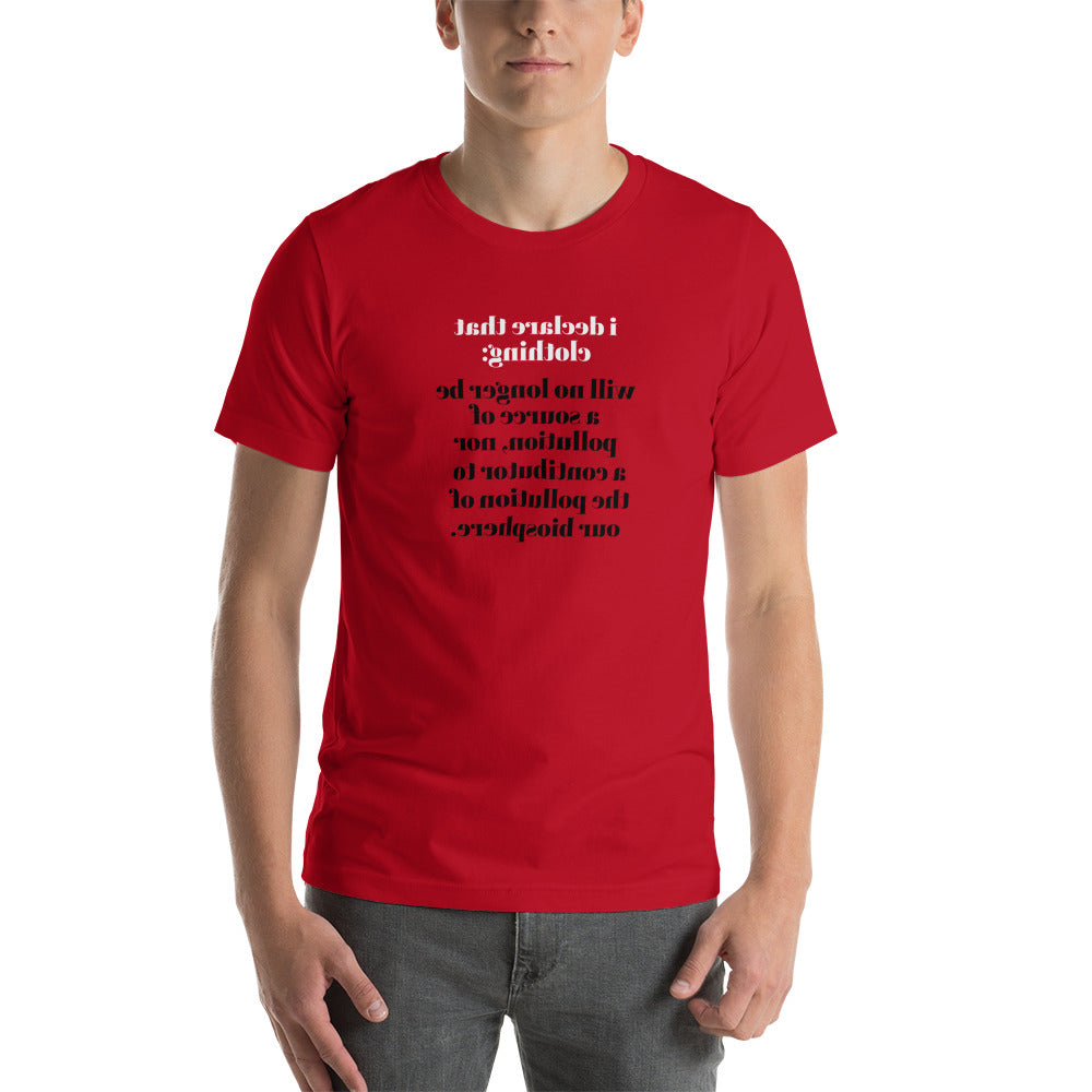no more clothing pollution (Reverse printed, mirror readable) | All Cotton Short-Sleeve T-Shirt