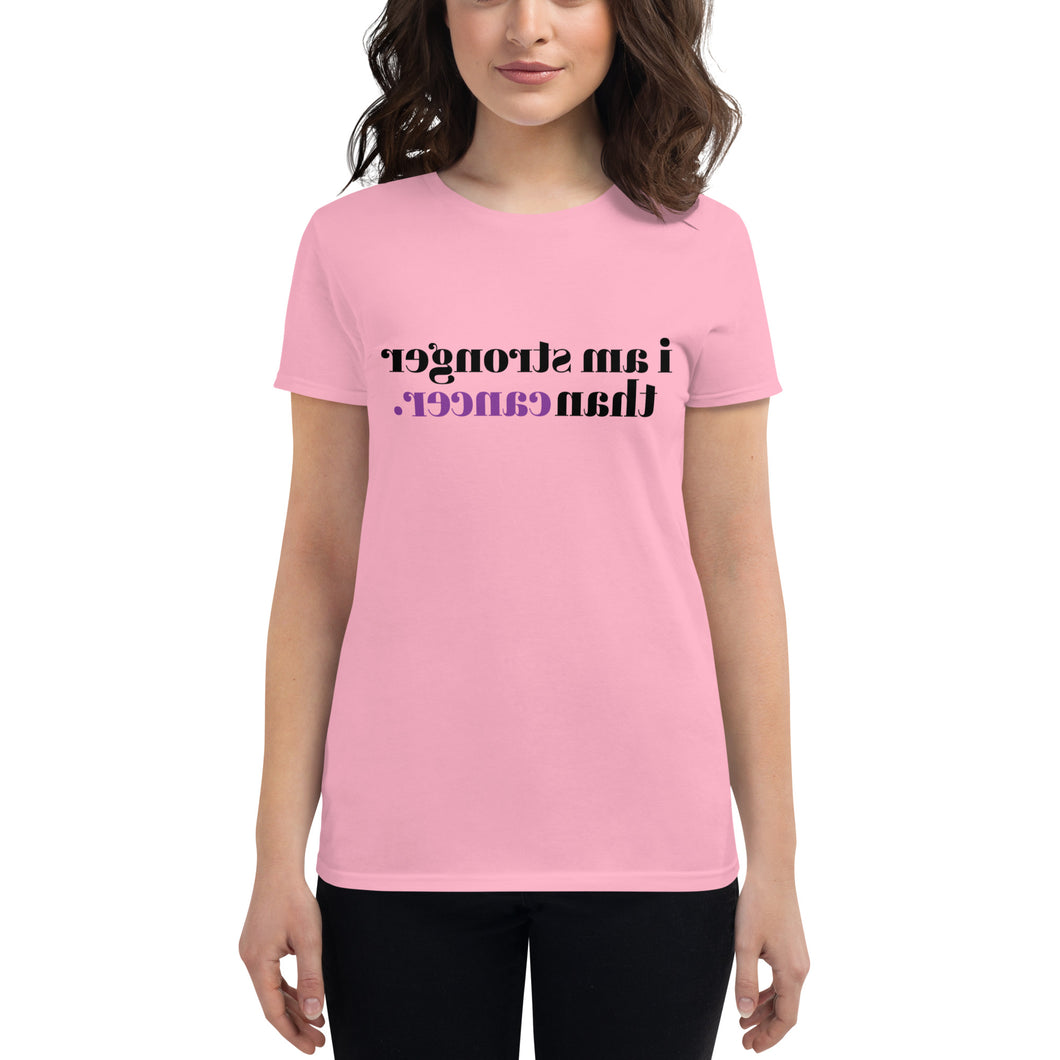 Pancreatic Cancer Awareness i am stronger than cancer. (Reverse printed, mirror readable) | All Cotton Women's Short-Sleeve T-Shirt